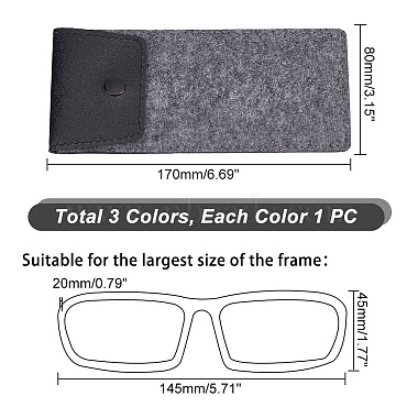 Pandahall Elite 3pcs 3 couleurs étuis à lunettes en simili cuir et feutre(AJEW-PH0004-72)-2