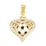 Football Brass Micro Pave Cubic Zirconia Pendants, with Enamel, Golden, Heart, 27x18x6mm, Hole: 4x3mm(KK-A297-09G-G)