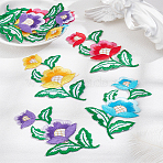 4 Pairs 4 Colors Flower Embroider Self-adhesion Thread Iron on Sew On Patches, Cloth Appliques, Mixed Color, 102x65x1mm, 1 pair/style(PATC-LP0001-22)
