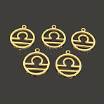 304 Stainless Steel Pendants, Flat Round with Twelve Constellations, Real 18K Gold Plated, Libra, 18x16x1.5mm, Hole: 1.2mm(STAS-TAC0002-32F)