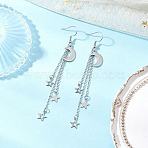 304 Stainless Steel Tassel Dangle Earrings for Women, Stainless Steel Color, Moon, 91x11mm(SA-CJ2DB3)