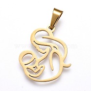 Mother's Day 304 Stainless Steel Pendants, Laser Cut, Hollow Mother and Baby, Golden, 18x16x1mm, Hole: 3x5mm(STAS-K191-04G)