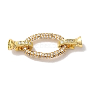 Oval Rack Plating Brass Micro Pave Clear Cubic Zirconia Fold Over Clasps, Long-lasting Plated, Lead Free & Cadmium Free, Real 18K Gold Plated, 41mm, Hole: 1mm(KK-A225-14G)