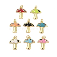 Mushroom Rack Plating Brass Micro Pave Cubic Zirconia Pendants, with Enamel, Long-Lasting Plated, Lead Free & Cadmium Free, Real 18K Gold Plated, Mixed Color, 18.5x16.5x3.5mm, Hole: 3mm(KK-Z074-15G)