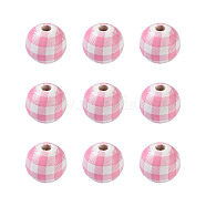 Natural Wooden Beads, Plaid Beads, Tartan Pattern, Round, Pink, 5/8 inch(16mm), Hole: 4mm(WOOD-TAC0010-05D)