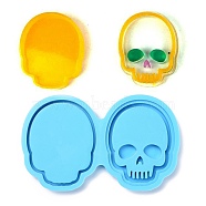 Shaker Mold, DIY Quicksand Jewelry Silicone Statue Molds, Resin Casting Molds, For UV Resin, Epoxy Resin Jewelry Making, Skull, Deep Sky Blue, 80x131x10mm, Inner Diameter: 72x58mm(DIY-C039-14)