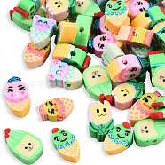 Handmade Polymer Clay Beads, Mixed Shapes with Expression, Mixed Color, 9~14.5x6~10x4~5mm, Hole: 1.5mm(CLAY-N008-073-A01)