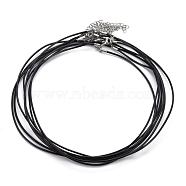 Round Leather Cord Necklaces Making, with 304 Stainless Steel Lobster Claw Clasps and Extender Chain, Black, 18.1 inch, 2mm(MAK-I005-2mm)