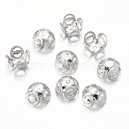 Iron Filigree Bead Caps, Platinum Color, Flower, about 8mm in diameter, hole: 1.2mm(E116)