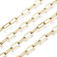 3.28 Feet Ion Plating(IP) 304 Stainless Steel Cable Chains, Paperclip Chains, Drawn Elongated Cable Chains, Soldered, Real 18K Gold Plated, 9.7x4.2x0.6mm(X-CHS-M002-01G)