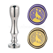 DIY Scrapbook, Brass Wax Seal Stamp Flat Round Head and Handle, Silver Color Plated, Animal Pattern, 25mm(AJEW-WH0147-011)