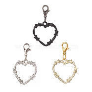 3Pcs Heart Alloy Pendant Decorations, with Alloy Lobster Claw Clasps, Mixed Color, 38mm(HJEW-JM00865)