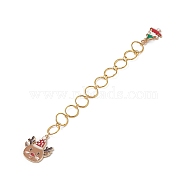 Brass Round Ring Knitting Row Counter Chains, with Alloy Enamel Pendants, Christmas Tree & Reindeer, Golden, 15.3cm(HJEW-JM00886)