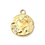 304 Stainless Steel Rhinestone Pendants, Heart, Real 14K Gold Plated, 19.5x16x2.5mm, Hole: 3mm(STAS-L022-445G)