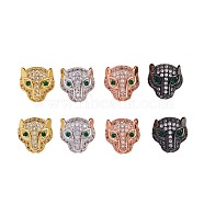 8Pcs 4 Color Rack Plating Hollow Brass Micro Pave Cubic Zirconia Beads, Cadmium Free & Lead Free, Leopard Head Shape, Mixed Color, PP12(1.8~1.9mm,55~56x30~31x6~7mm, Hole: 9x5mm(sgZIRC-SZ0001-02-RS)