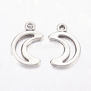 Tibetan Style Alloy Pendants, Moon, Antique Silver, Lead Free & Cadmium Free, 17x11x1mm, Hole: 1.5mm(LF10650Y)