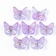 Two Tone Transparent Spray Painted Glass Charms, with Golden Foil, Butterfly, Plum, 7x11x3mm, Hole: 1.2mm(X1-GLAA-N035-08A-G01)