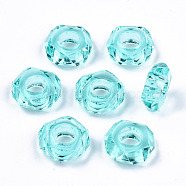 Epoxy Resin European Beads, Large Hole Beads, Donut, Faceted, Turquoise, 13~14x5mm, Hole: 6mm(RPDL-N015-03B)