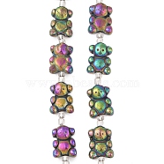 Electroplated Natural Pyrite Beads Strands, with Seed Beads, Bear, Rainbow Plated, 19x14x4mm, Hole: 1.2mm, about 8pcs/strand, 7.87''(20cm)(G-Q187-02A)