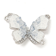 Natural Quartz Crystal Connector Charms, Butterfly Brass Micro Pave Clear Cubic Zirconia Links with Enamel, Platinum, 17x23x6mm, Hole: 1mm(KK-P275-22P)