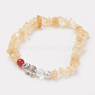 Natural Citrine(Dyed & Heated) Chips Stretch Bracelets, with Carnelian(Dyed & Heated) and Alloy Elephant, Antique Silver, 2-1/8 inch(5.4cm), bag: 12x9cm(BJEW-JB03718-03)