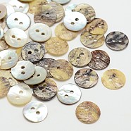 2-Hole Flat Round Mother of Pearl Buttons, Akoya Shell Button, Tan, 10x1mm, Hole: 1.5mm, about 2880pcs/bag(SHEL-N033-06-10mm)