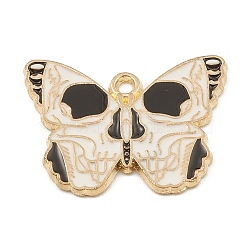 Alloy Enamel Pendants, Golden, Butterfly with Skull Charm, White, 18.5x25x1.5mm, Hole: 1.6mm(ENAM-D052-01B-G)