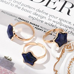 Star Natural Lapis Lazuli Adjustable Rings, Brass Finger Rings for Women, Inner Diameter: 18mm(RJEW-H241-01G-01)