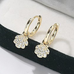 Brass Clear Cubic Zirconia Hoop Earrings, Shell Shape, Real 18K Gold Plated, 20.5x8.5x13.5mm(EJEW-Q014-06G)