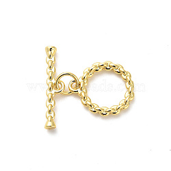 Brass Toggle Clasps, Ring, Real 18K Gold Plated, ring: 14x12x2mm, Hole: 1.4mm; bar: 4x18x2mm, hole: 1.4mm(KK-M314-01G)