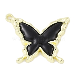 Rack Plating Alloy Enamel Pendants, Cadmium Free & Nickel Free & Lead Free, Butterfly Charm, Golden, Black, 20.5x27.5x3mm, Hole: 1.6mm(PALLOY-F018-12G-01)