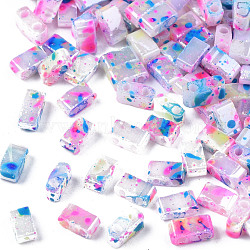 2-Hole Opaque Glass Seed Beads, Antique Style, Rectangle, Hot Pink, 4.5~5.5x2~2.5x2mm, Hole: 0.5~0.8mm(SEED-N004-002-A05)