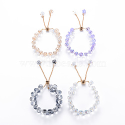 Sparkling Faceted Teardrop Glass Beads Slider Bracelets for Teen Girl Women, Golden, Mixed Color, Inner Diameter: 1-3/4~2-3/4 inch(4.5~7cm)(BJEW-T016-07)