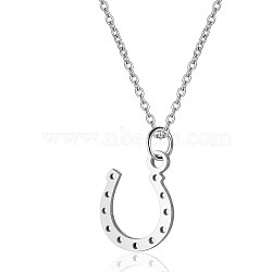 Non-Tarnish 201 Stainless Steel Pendants Necklaces, with Cable Chains, Horseshoe, Stainless Steel Color, 16.3 inch(40cm), 1mm(NJEW-S069-TN199-1)