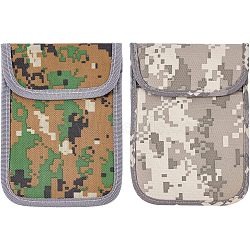 Olycraft 2Pcs 2 Style Tactical Mobile Phone Radiation Protection Shielding Bags, Anti-tracking, Positioning and Detection, Disruptive Pattern Mobile Phone Function Pack, Mixed Color, 160~161x116~118x8~10mm, 1pc/style(AJEW-OC0003-62)