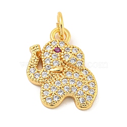 Rack Plating Brass Micro Pave Clear Cubic Zirconia Pendants, Long-Lasting Plated, with Jump Rings, Lead Free & Cadmium Free, Real 18K Gold Plated, Elephant, 15x12x3mm, Hole: 3mm(KK-B093-02A-G)