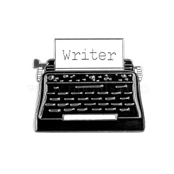 Creative Zinc Alloy Brooches, Enamel Lapel Pin, with Iron Butterfly Clutches or Rubber Clutches, Typewriter with Word Writer, Platinum, Black, 26x30mm, Pin: 1mm(X-JEWB-Q031-026)