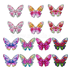 7 Colors Epoxy Resin Flower Print Big Pendants, 2-Hole, Butterfly Charms, Mixed Color, 49x58x1.5mm, Hole: 1.5mm, 2pcs/color, 14pcs/box(RESI-TA0002-60B)