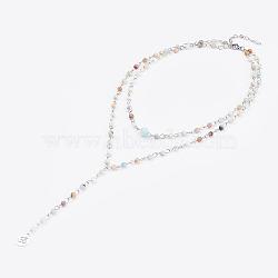 Natural Flower Amazonite Lariat Necklaces, with Stainless Steel Findings and Yoga Charms, Packing Box, 33 inch(84cm)(NJEW-JN01961-02)