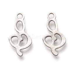 201 Stainless Steel Charms, Laser Cut, Musical Note, Stainless Steel Color, 13x7x0.6mm, Hole: 1.4mm(STAS-C017-24P)