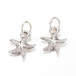 Tibetan Style Alloy Charms, Starfish/Sea Stars, Antique Silver, 15.5x13x3mm, Hole: 5mm(PALLOY-S091-12AS)
