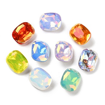 K9 GLass Rhinestone Cabochons, Faceted, Pointed Back & Back Plated, Rectangle, Mixed Color, 10x8x4.5mm