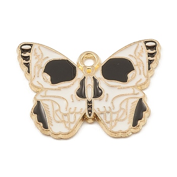 Alloy Enamel Pendants, Golden, Butterfly with Skull Charm, White, 18.5x25x1.5mm, Hole: 1.6mm