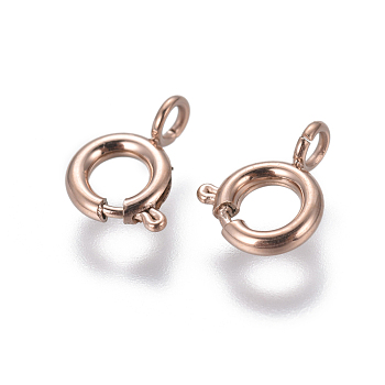 Ion Plating(IP) 304 Stainless Steel Smooth Surface Spring Ring Clasps, Rose Gold, 6x1.5mm, Hole: 1.8mm