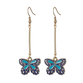 Alloy Enamel Butterfly Dangle Earrings, Marine Blue, 67x22mm