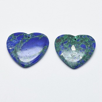 Lapis Lazuli Pendant, with Malachite, Heart, 37~38x38~39.5x6mm, Hole: 1mm
