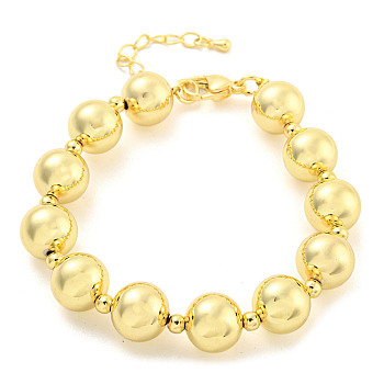 Rack Plating Round Brass Beaded Bracelets for Women, Cadmium Free & Lead Free, Long-Lasting Plated, Real 18K Gold Plated, 8-1/8 inch(20.5cm)