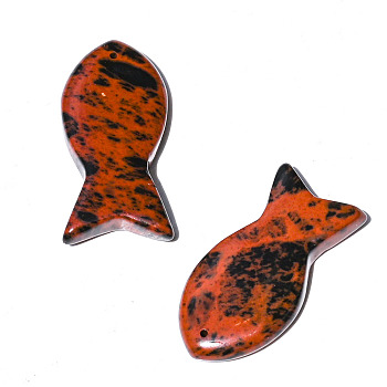 Natural Mahogany Obsidian Pendants, Fish Charms, 38x20mm