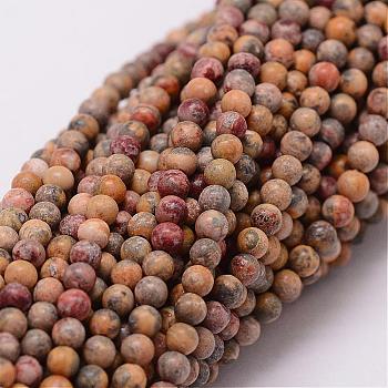 Natural Leopard Skin Jasper Beads Strands, Round, 2mm, Hole: 0.5mm, about 190pcs/strand