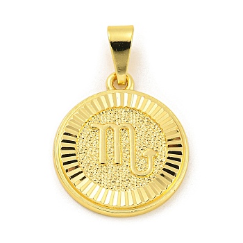 Brass Pendants, Real 18K Gold Plated, Flat Round with Constellations, Scorpio, 24x20.5x2mm, Hole: 8x3.5mm
